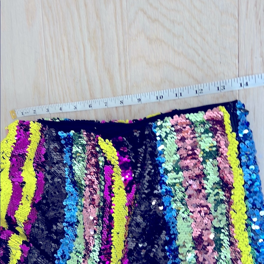 FOREVER 21 l Sequin Striped Pants Retro High Waist Straight Let 80s 90s Size L - Picture 13 of 16